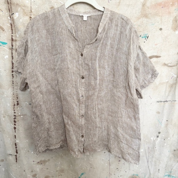Eileen Fisher Mandarin Collar Short-Sleeve Shirt - Picture 2 of 5
